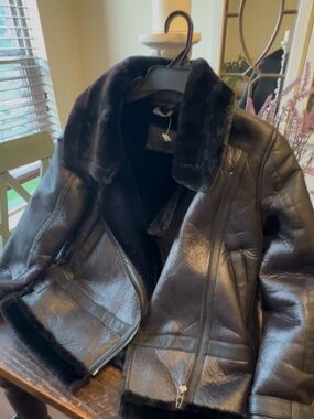 Blank NYC Black Shearling-Lined Textured Leather Moto Jacket